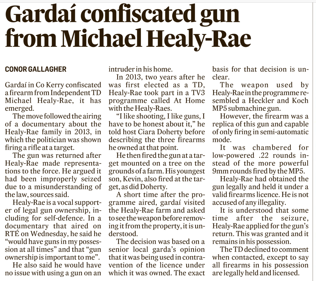 “Gardaí confiscated gun from Michael Healy-Rae” — Conor Gallagher