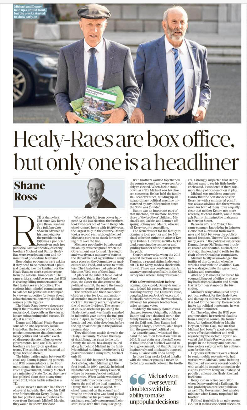 Shane Ross: “Healy-Raes are box office, but only one is a headliner”