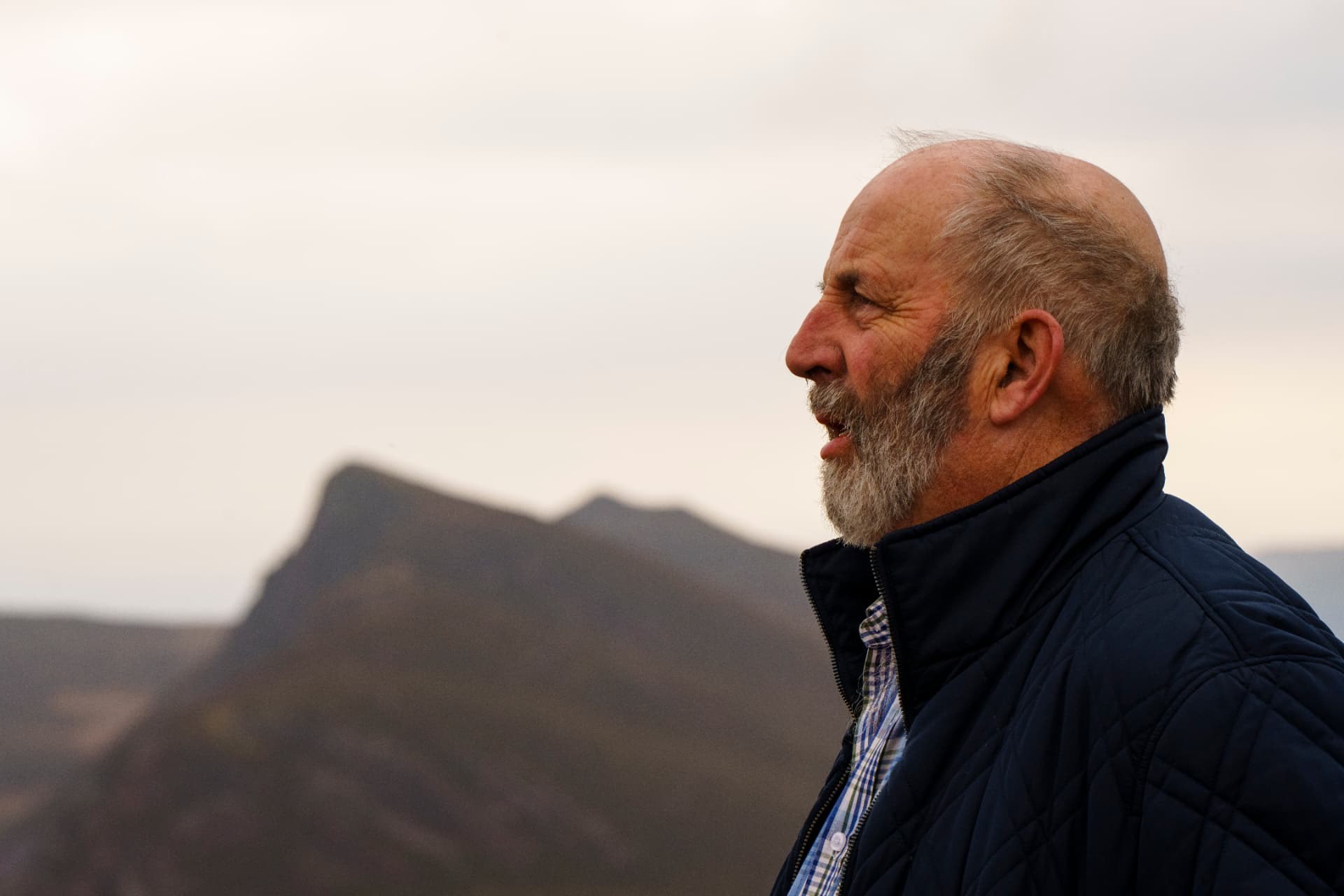 Danny Healy-Rae in profile against the Kerry mountains