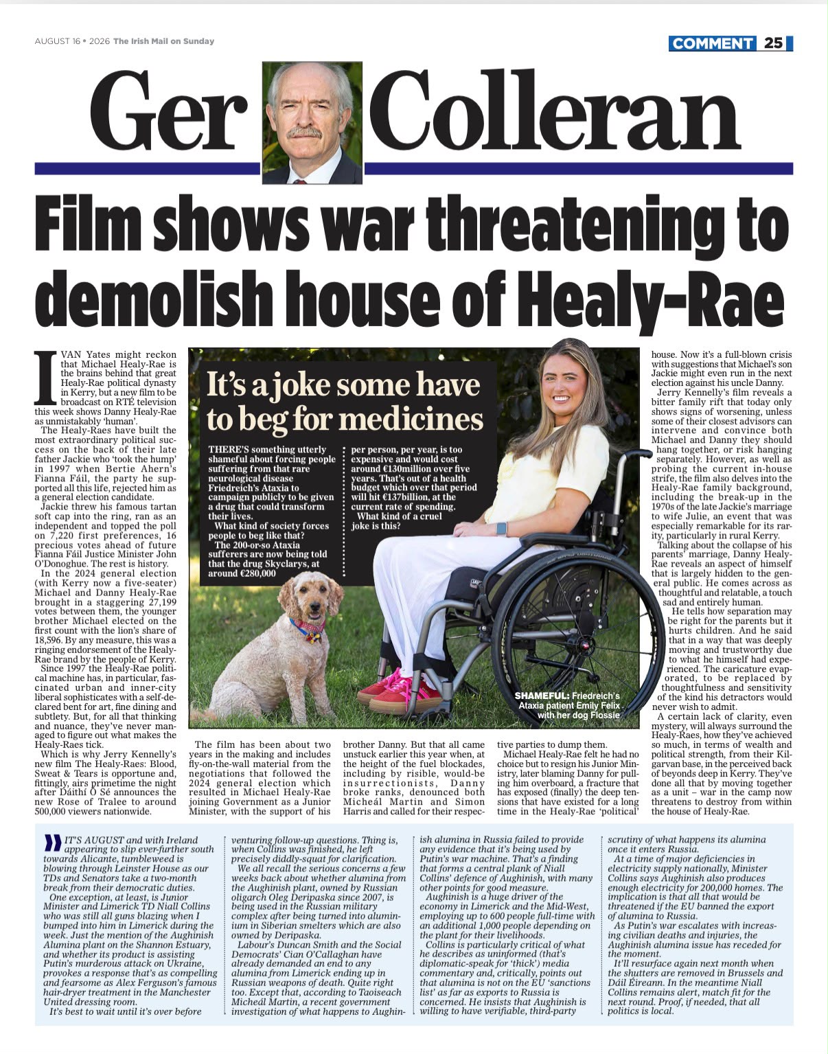 The Irish Mail on Sunday, 16 August 2026 — Ger Colleran: “Film shows war threatening to demolish house of Healy-Rae”