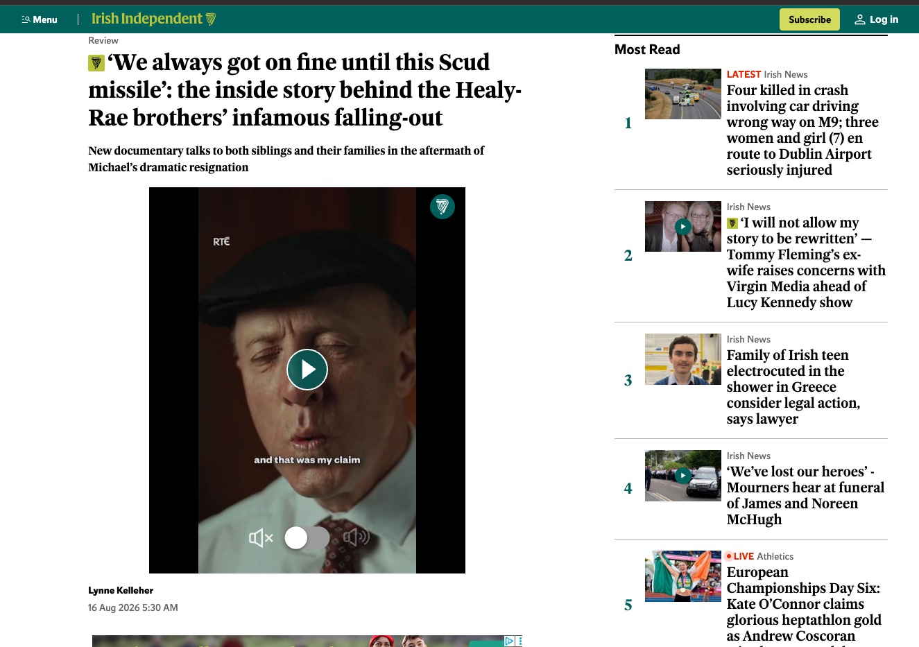 Irish Independent, 16 August 2026 — Lynne Kelleher: “‘We always got on fine until this Scud missile’: the inside story behind the Healy-Rae brothers’ infamous falling-out”