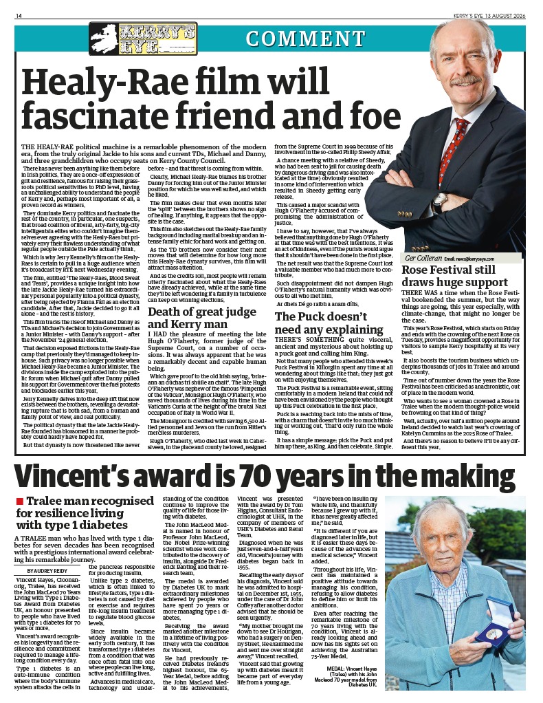 Kerry's Eye, 13 August 2026 — Ger Colleran, Comment: “Healy-Rae film will fascinate friend and foe”