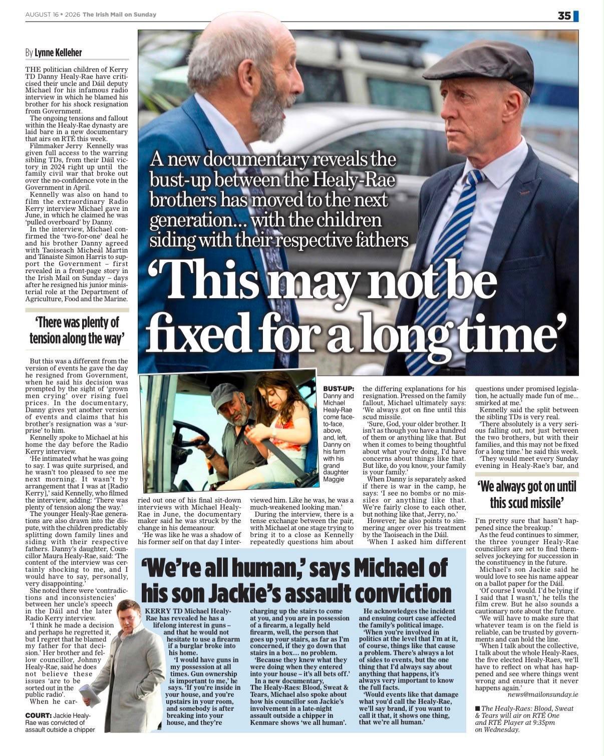 The Irish Mail on Sunday, 16 August 2026 — Lynne Kelleher: “‘This may not be fixed for a long time’”